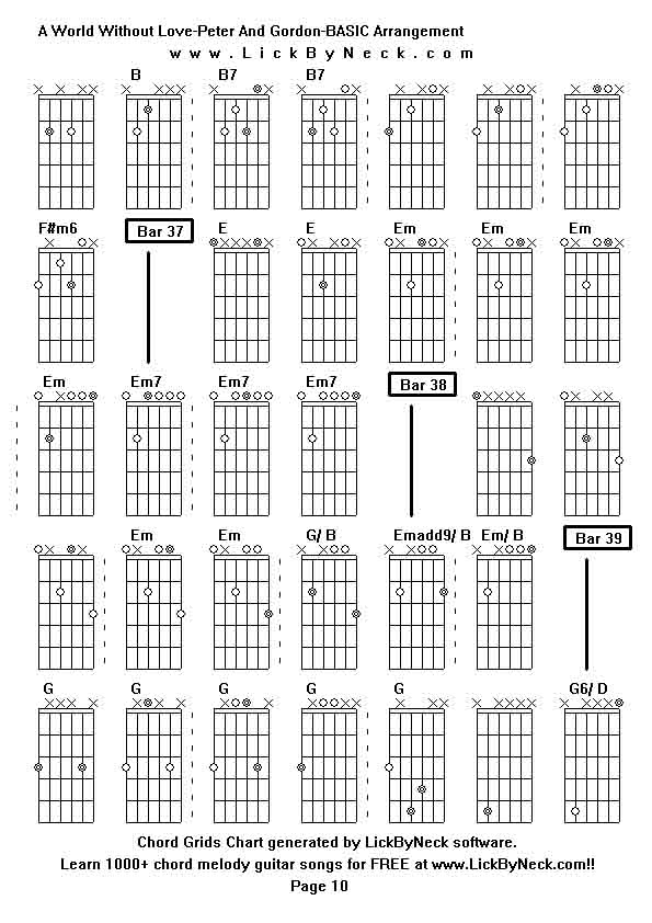 Chord Grids Chart of chord melody fingerstyle guitar song-A World Without Love-Peter And Gordon-BASIC Arrangement,generated by LickByNeck software.